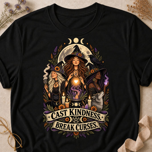 Cast Kindness. Break Curses Colored Print T-Shirt - Black - Brooke & Belle
