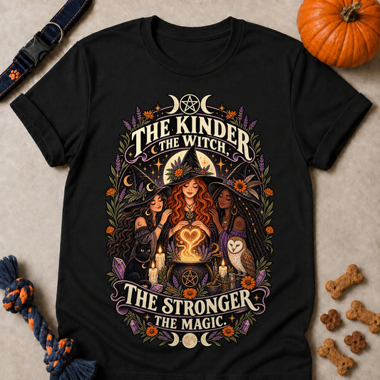 The Kinder The Witch, The Stronger The Magic Colored Print T-Shirt - Black - Brooke & Belle