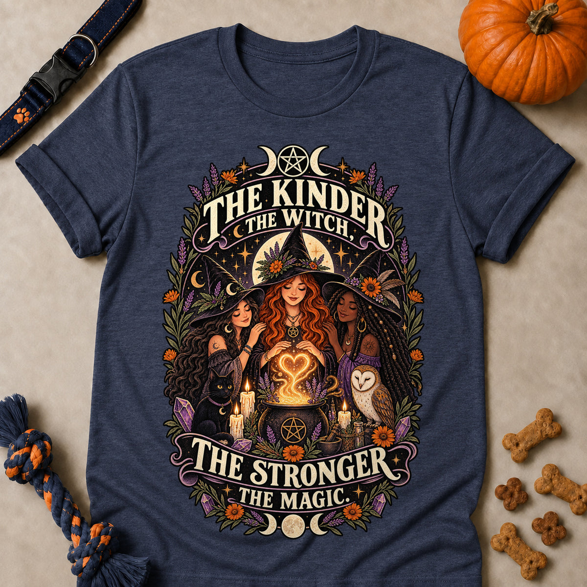 The Kinder The Witch, The Stronger The Magic Colored Print T-Shirt - Heather Navy - Brooke & Belle