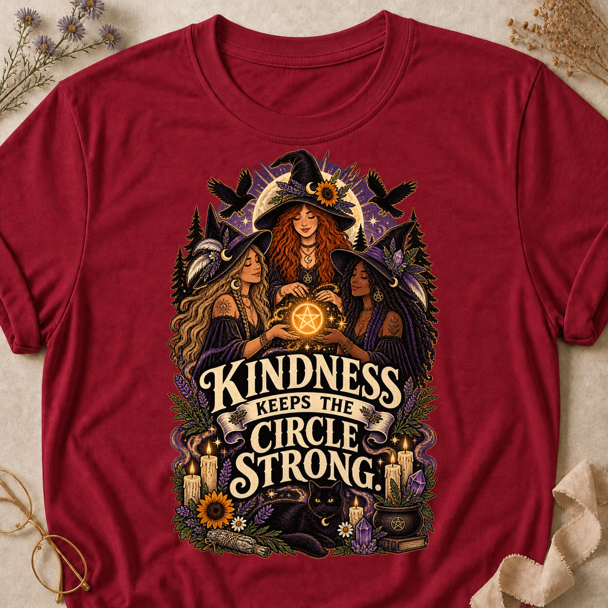 Kindness Keeps The Circle Strong Colored Print T-Shirt - Cardinal Red - Brooke & Belle