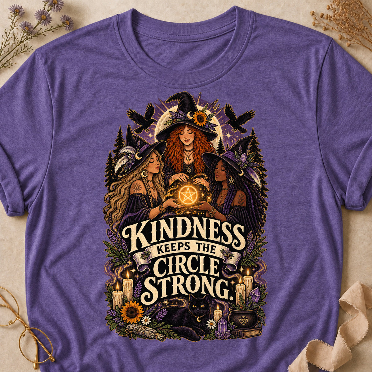 Kindness Keeps The Circle Strong Colored Print T-Shirt - Heather Purple - Brooke & Belle