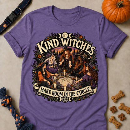 Kind Witches Make Room In The Circle Colored Print T-Shirt - Heather Purple - Brooke & Belle