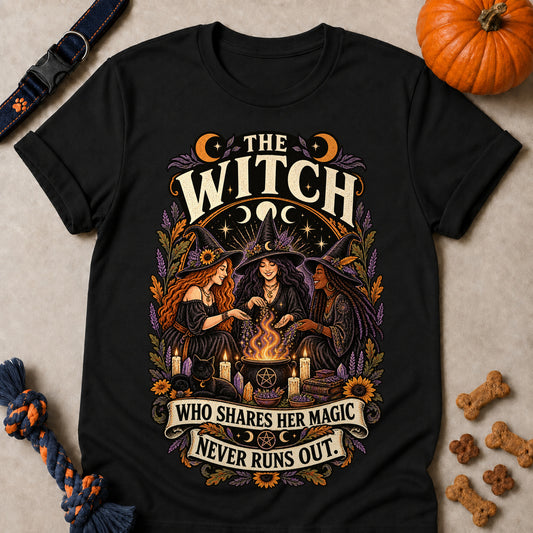 The Witch Who Shares Her Magic Never Runs Out Colored Print T-Shirt - Black - Brooke & Belle