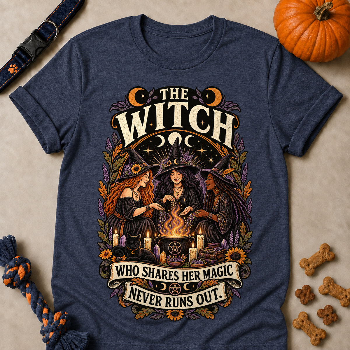 The Witch Who Shares Her Magic Never Runs Out Colored Print T-Shirt - Heather Navy - Brooke & Belle
