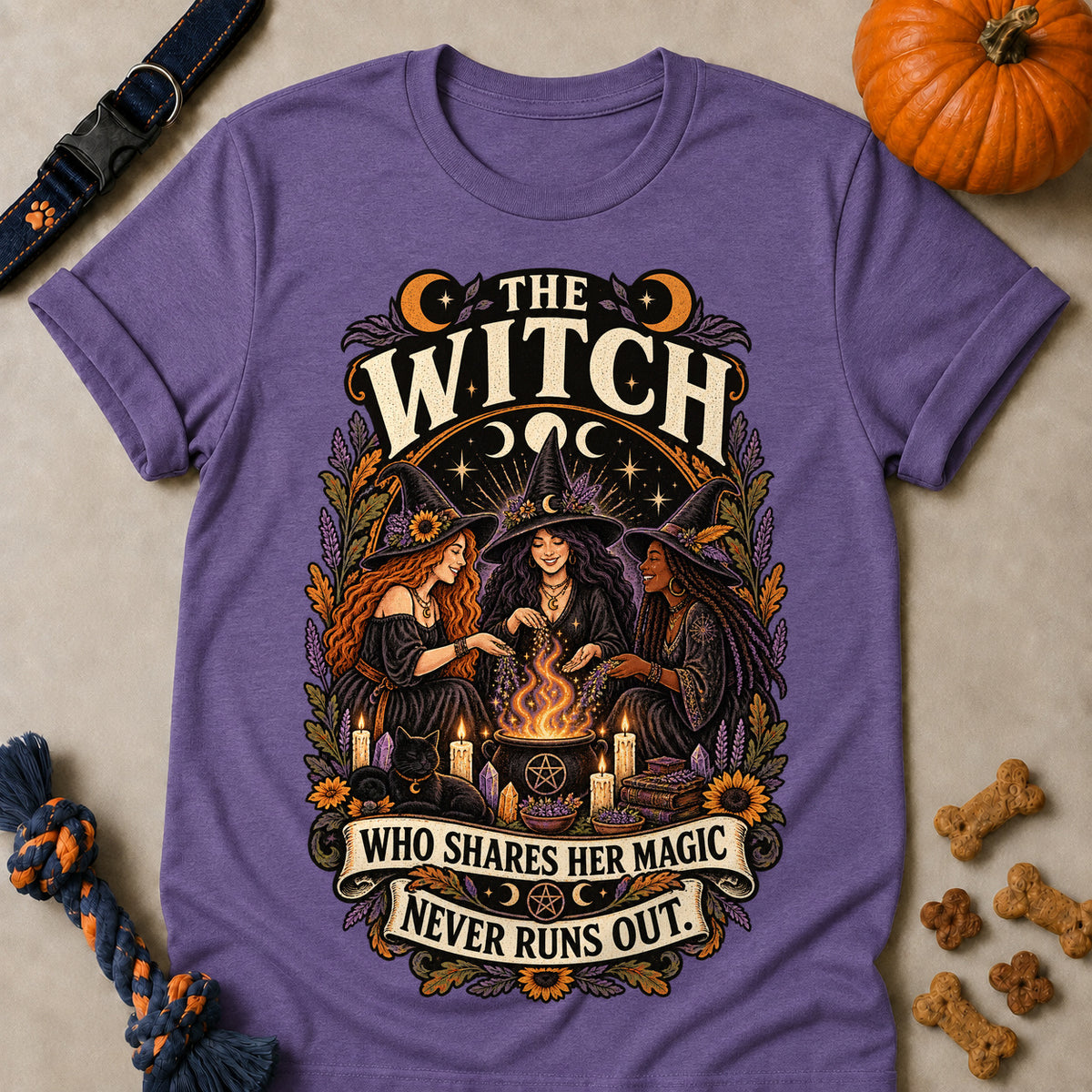 The Witch Who Shares Her Magic Never Runs Out Colored Print T-Shirt - Heather Purple - Brooke & Belle