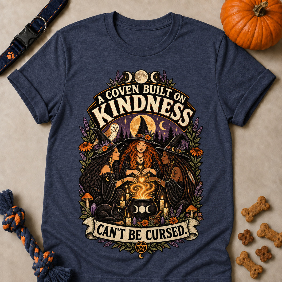 A Coven Built On Kindness Can't Be Cursed Colored Print T-Shirt - Heather Navy - Brooke & Belle