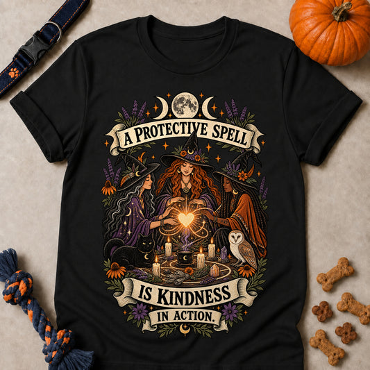A Protective Spell Is Kindness In Action Colored Print T-Shirt - Black - Brooke & Belle