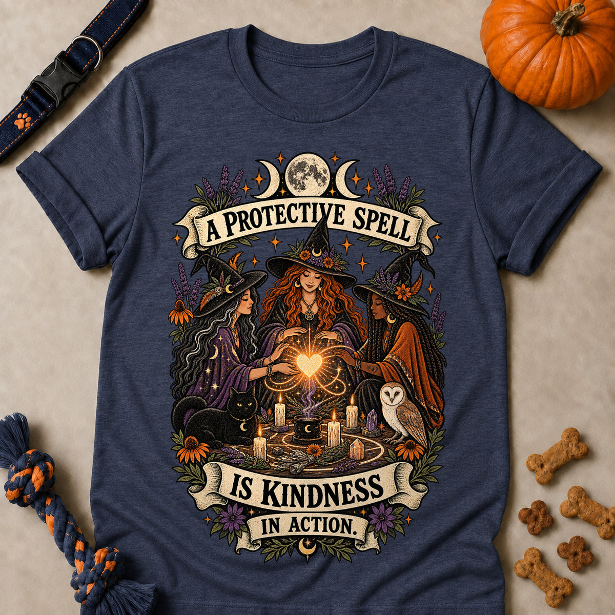 A Protective Spell Is Kindness In Action Colored Print T-Shirt - Heather Navy - Brooke & Belle