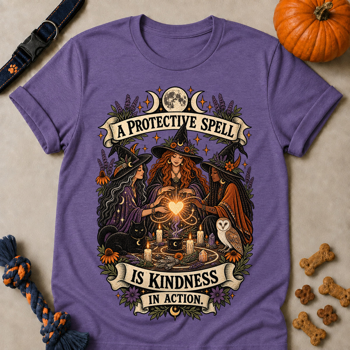 A Protective Spell Is Kindness In Action Colored Print T-Shirt - Heather Purple - Brooke & Belle