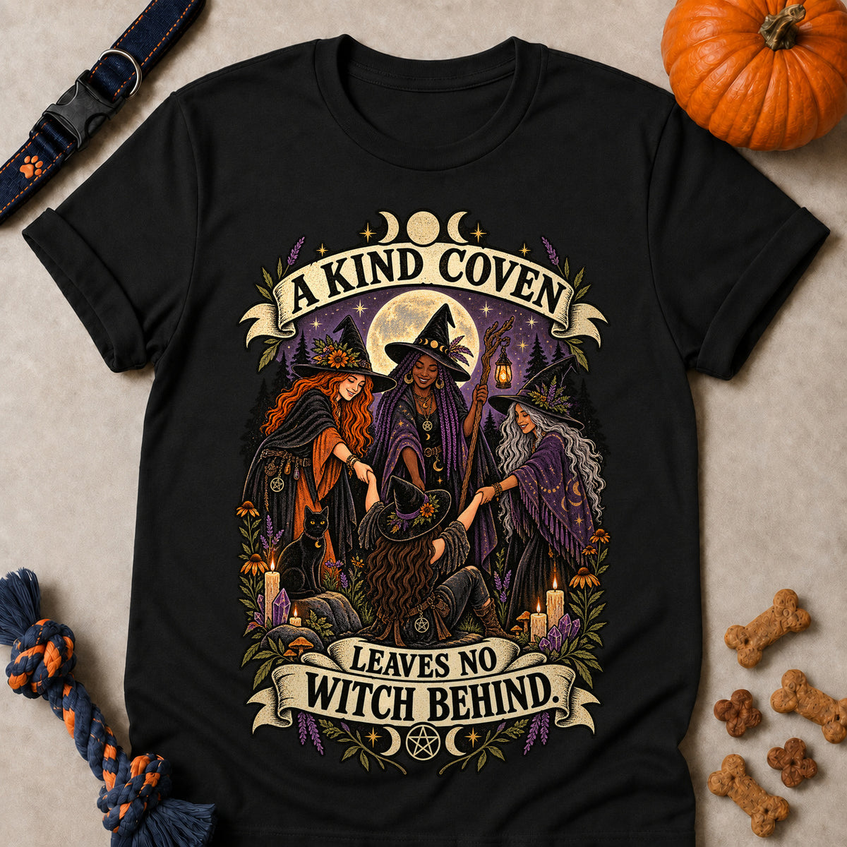 A Kind Coven Leaves No Witch Behind Colored Print T-Shirt - Black - Brooke & Belle
