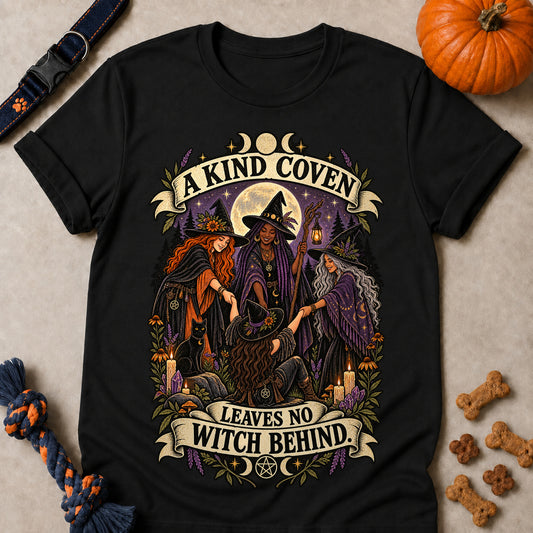 A Kind Coven Leaves No Witch Behind Colored Print T-Shirt - Black - Brooke & Belle