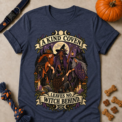A Kind Coven Leaves No Witch Behind Colored Print T-Shirt - Heather Navy - Brooke & Belle