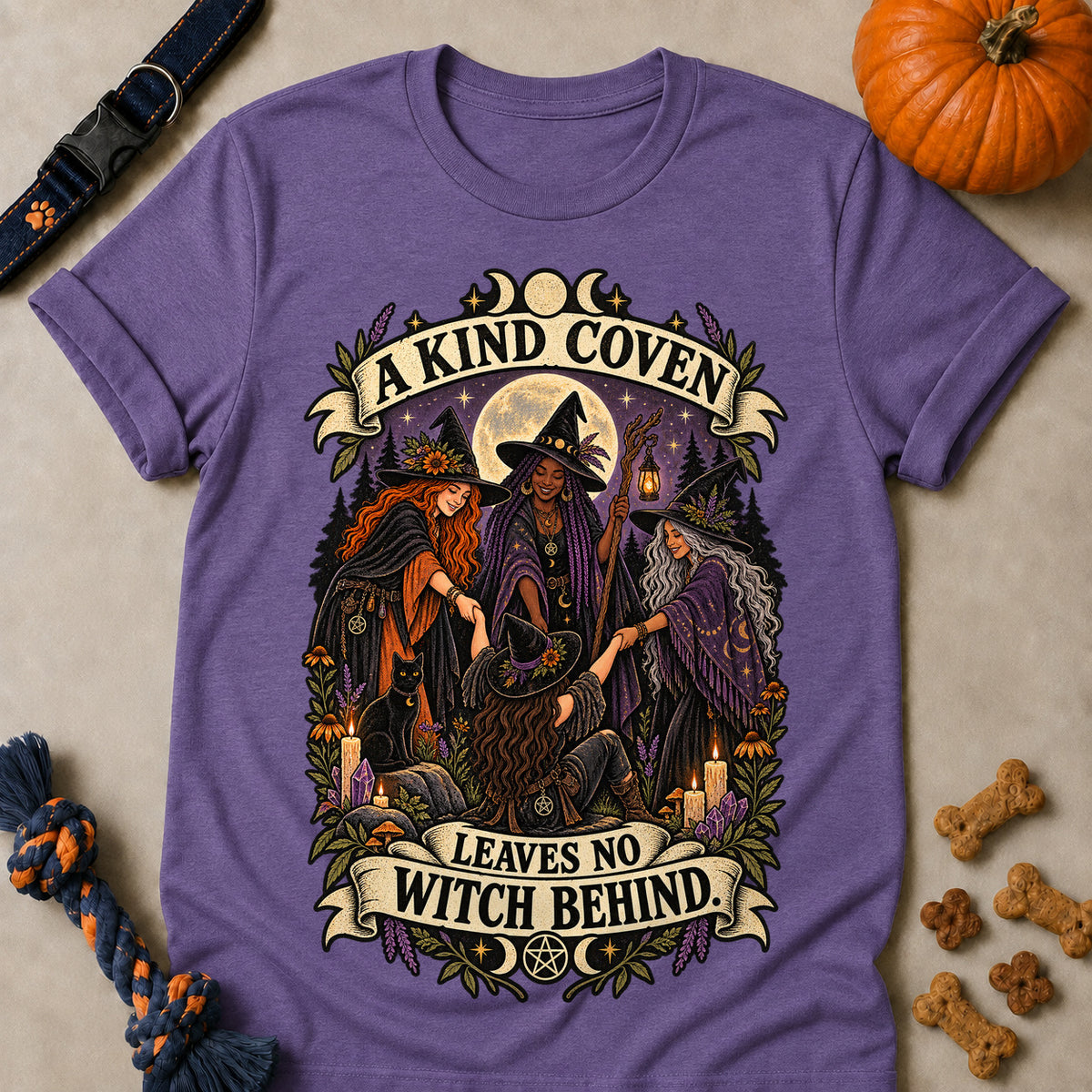 A Kind Coven Leaves No Witch Behind Colored Print T-Shirt - Heather Purple - Brooke & Belle