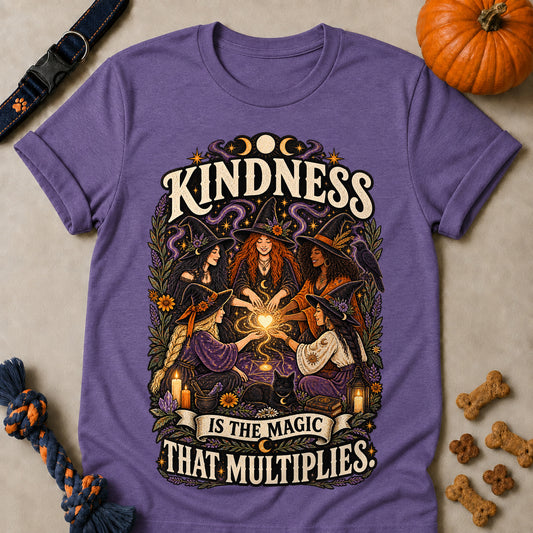 Kindness Is The Magic That Multiplies Colored Print T-Shirt - Heather Purple - Brooke & Belle