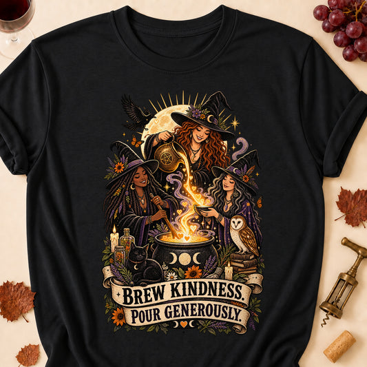Brew Kindness. Pour Generously Colored Print T-Shirt - Black - Brooke & Belle