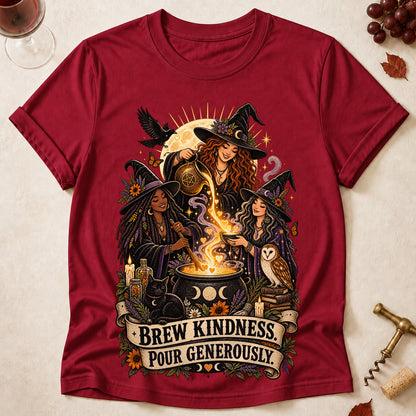 Brew Kindness. Pour Generously Colored Print T-Shirt - Cardinal Red - Brooke & Belle