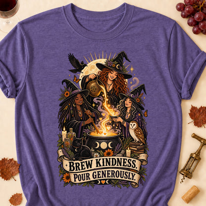 Brew Kindness. Pour Generously Colored Print T-Shirt - Heather Purple - Brooke & Belle