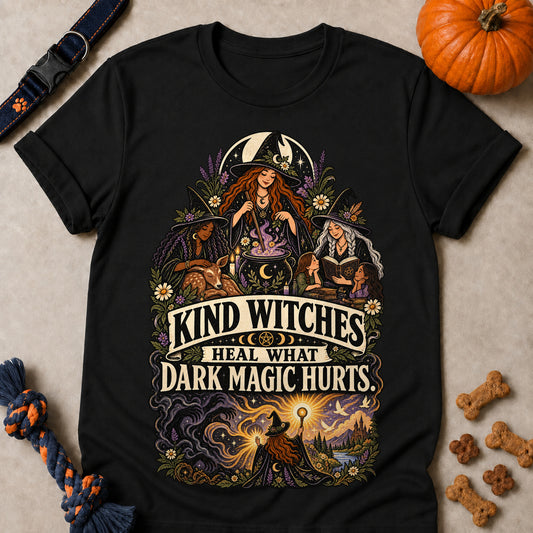 Kind Witches Heal What Dark Magic Hurts Colored Print T-Shirt - Black - Brooke & Belle
