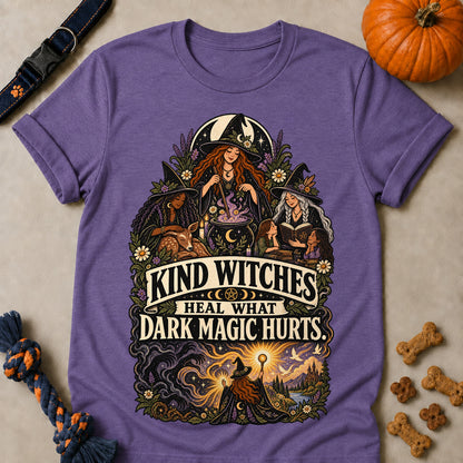 Kind Witches Heal What Dark Magic Hurts Colored Print T-Shirt - Heather Purple - Brooke & Belle
