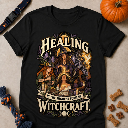 Healing Is The Highest Form Of Witchcraft Colored Print T-Shirt - Black - Brooke & Belle