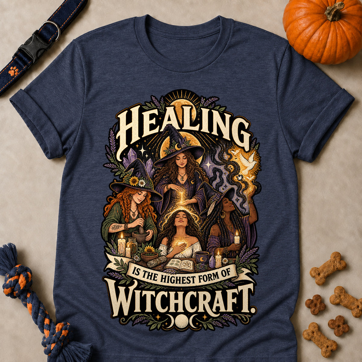 Healing Is The Highest Form Of Witchcraft Colored Print T-Shirt - Heather Navy - Brooke & Belle