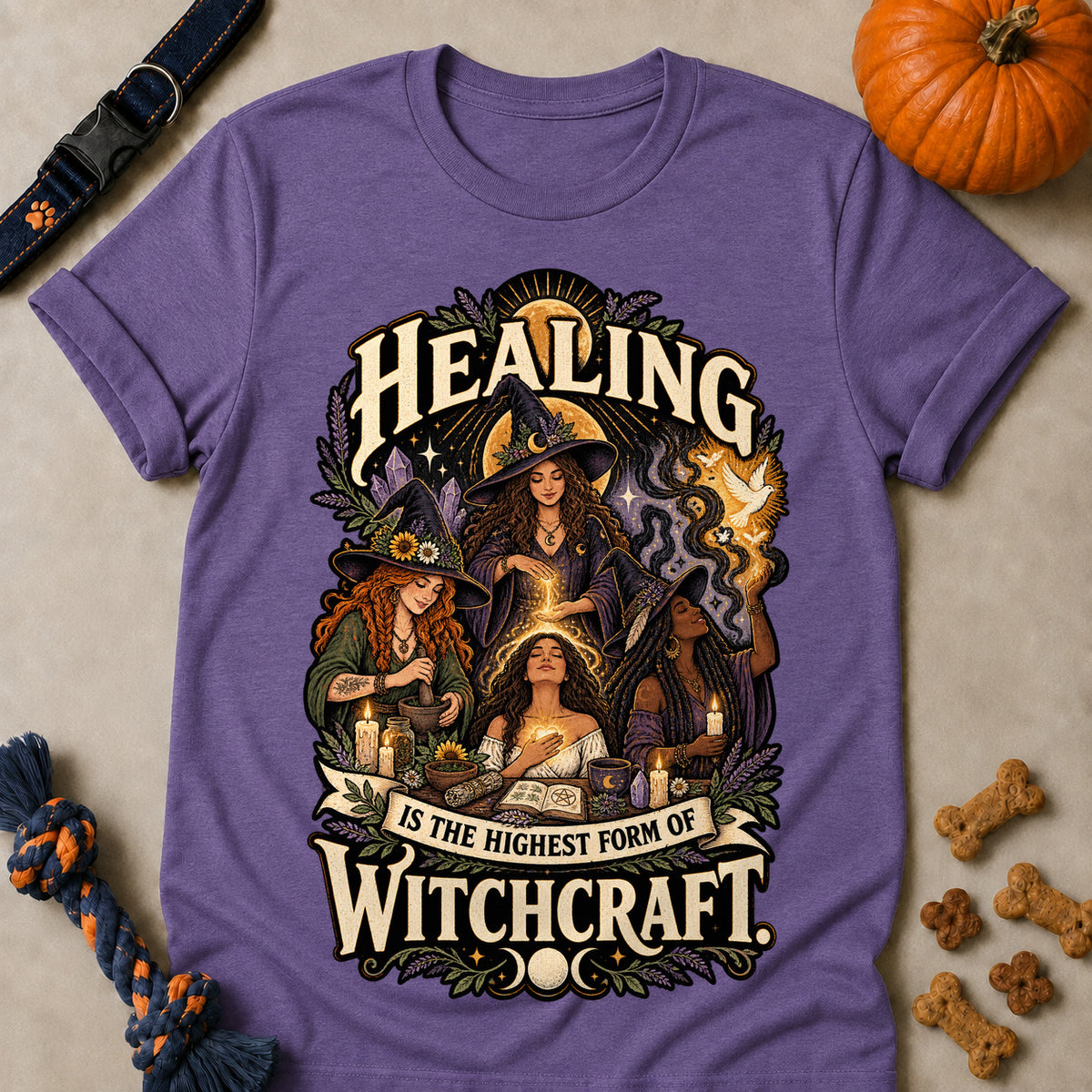 Healing Is The Highest Form Of Witchcraft Colored Print T-Shirt - Heather Purple - Brooke & Belle