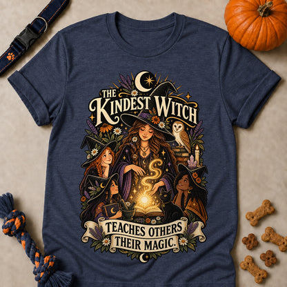 The Kindest Witch Teaches Others Their Magic Colored Print T-Shirt - Heather Navy - Brooke & Belle