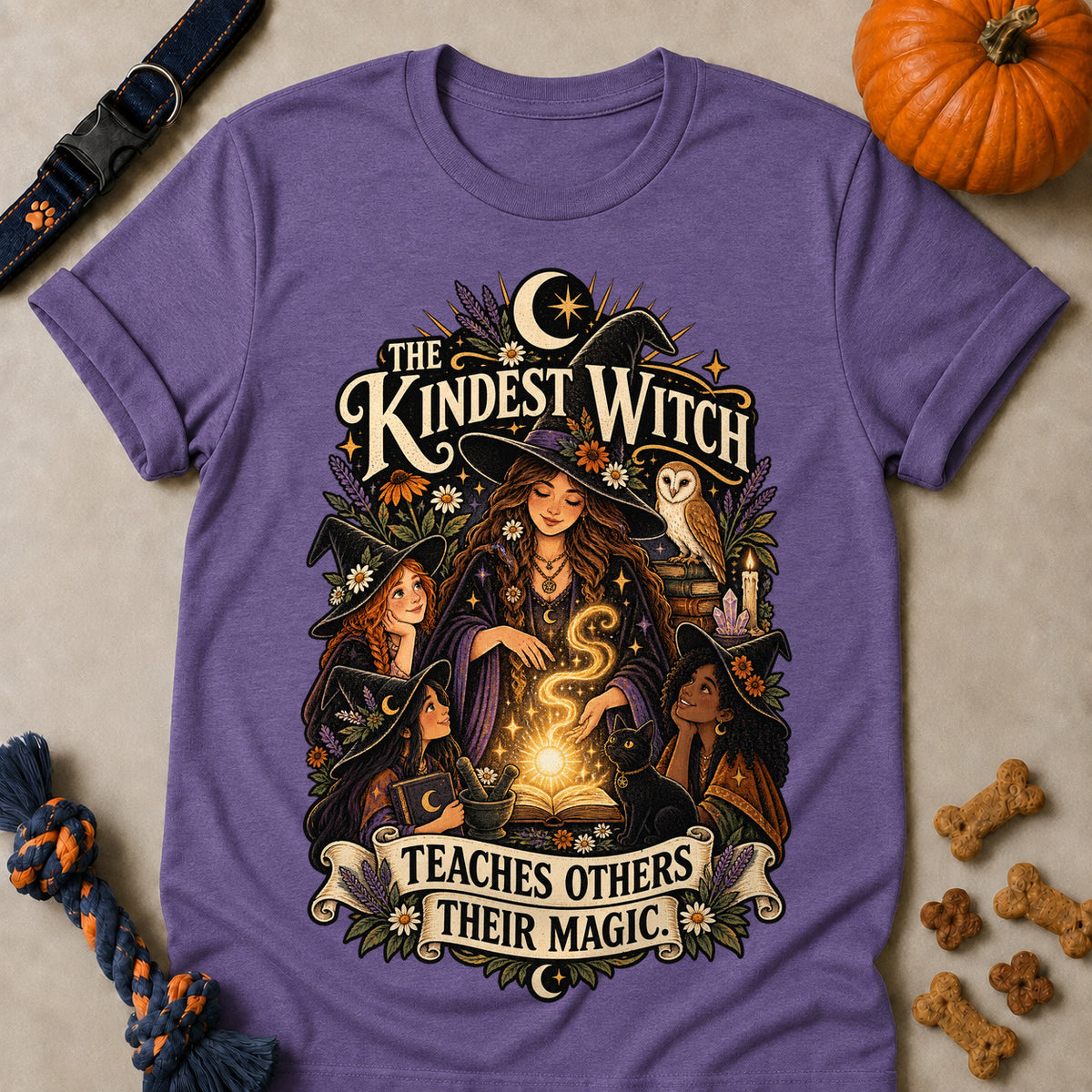 The Kindest Witch Teaches Others Their Magic Colored Print T-Shirt - Heather Purple - Brooke & Belle