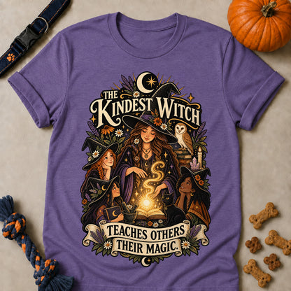 The Kindest Witch Teaches Others Their Magic Colored Print T-Shirt - Heather Purple - Brooke & Belle