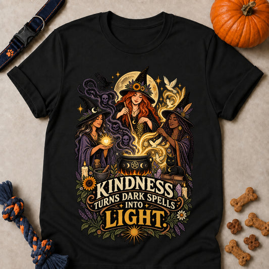 Kindness Turns Dark Spells Into Light Colored Print T-Shirt - Black - Brooke & Belle