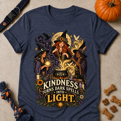 Kindness Turns Dark Spells Into Light Colored Print T-Shirt - Heather Navy - Brooke & Belle