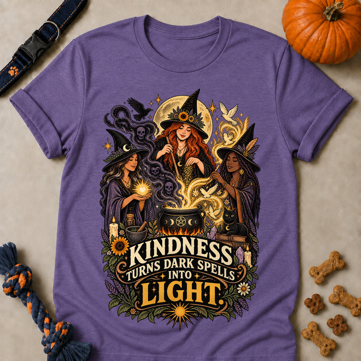 Kindness Turns Dark Spells Into Light Colored Print T-Shirt - Heather Purple - Brooke & Belle