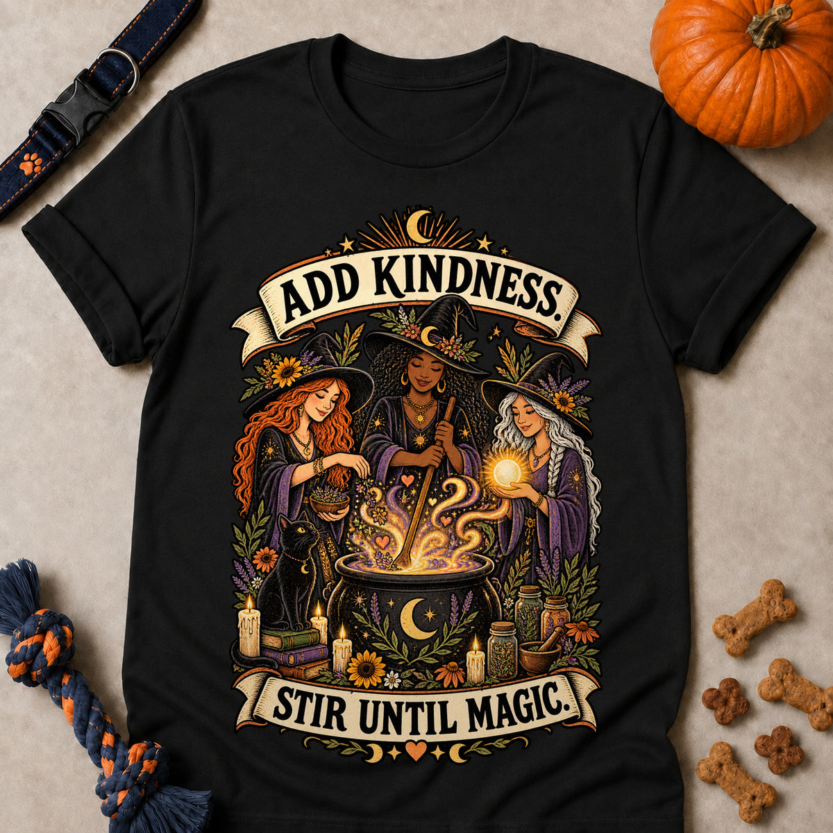 Add Kindness. Stir Until Magic Colored Print T-Shirt - Black - Brooke & Belle
