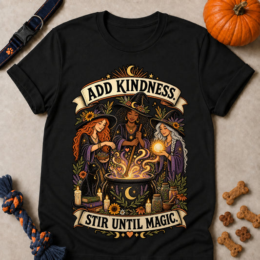 Add Kindness. Stir Until Magic Colored Print T-Shirt - Black - Brooke & Belle