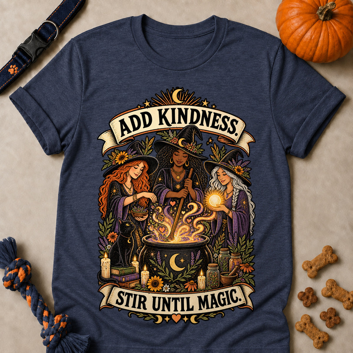 Add Kindness. Stir Until Magic Colored Print T-Shirt - Heather Navy - Brooke & Belle