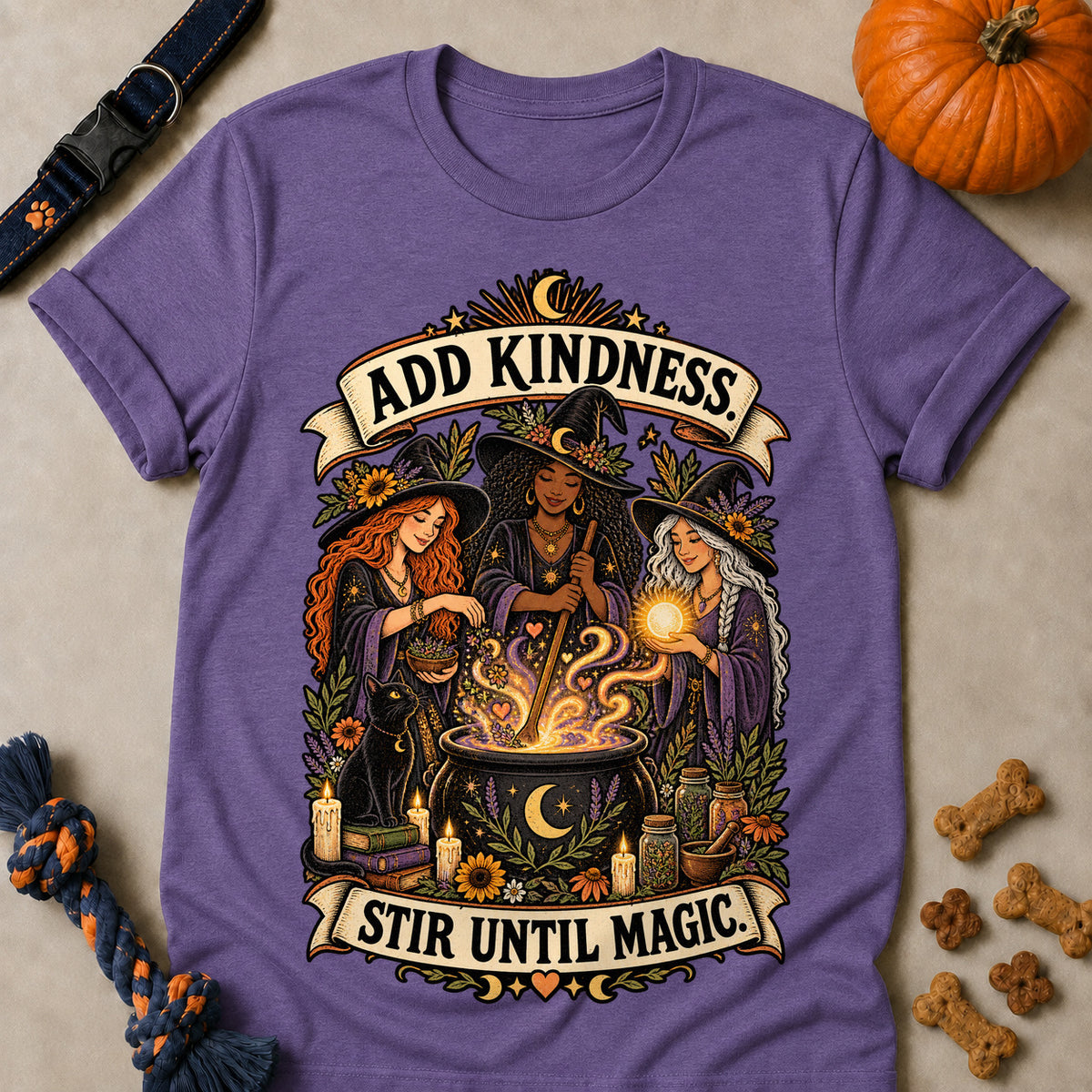 Add Kindness. Stir Until Magic Colored Print T-Shirt - Heather Purple - Brooke & Belle