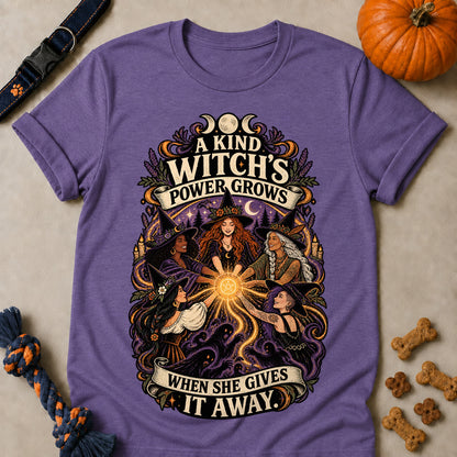 A Kind Witch's Power Grows When She Gives It Away Colored Print T-Shirt - Heather Purple - Brooke & Belle