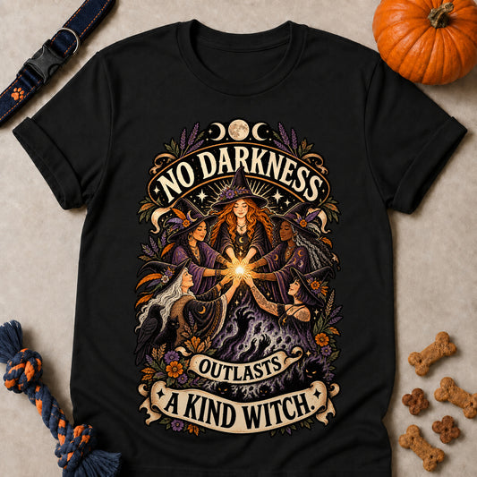 No Darkness Outlasts A Kind Witch Colored Print T-Shirt - Black - Brooke & Belle