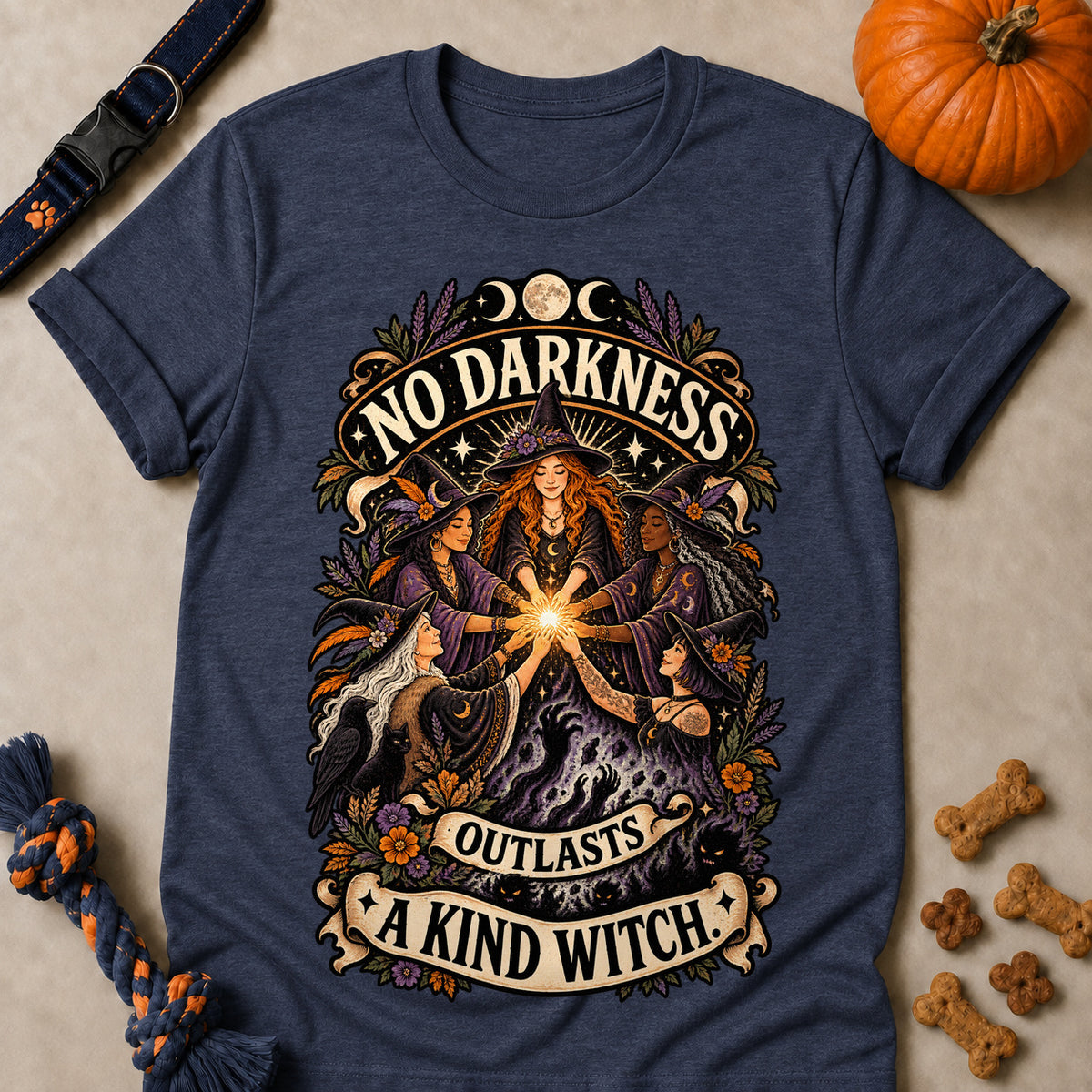 No Darkness Outlasts A Kind Witch Colored Print T-Shirt - Heather Navy - Brooke & Belle