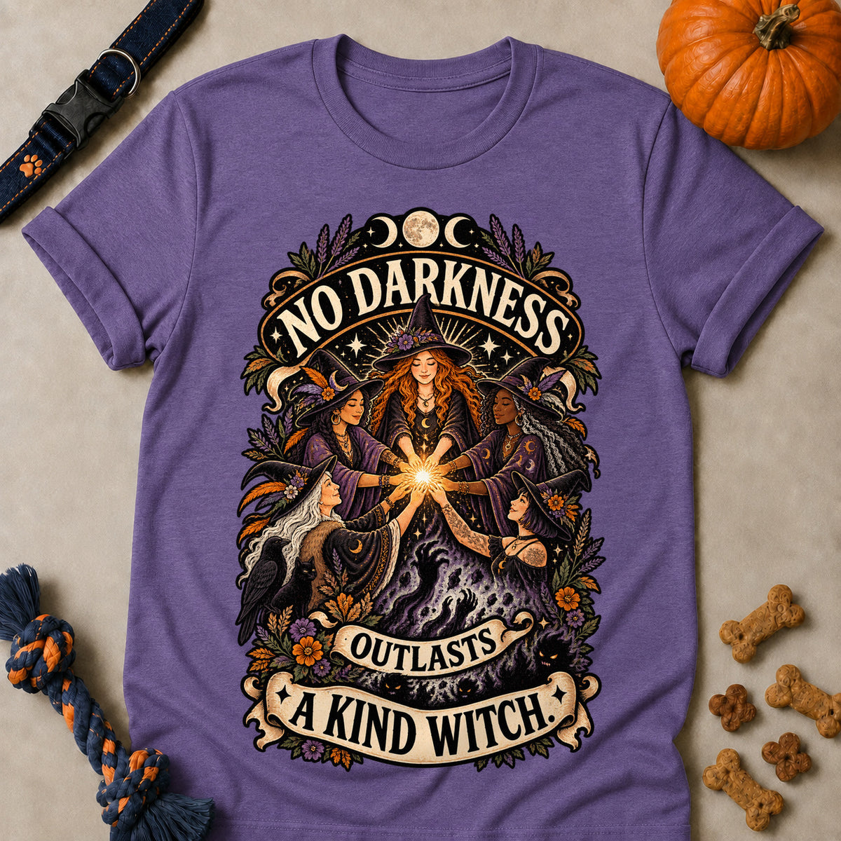 No Darkness Outlasts A Kind Witch Colored Print T-Shirt - Heather Purple - Brooke & Belle