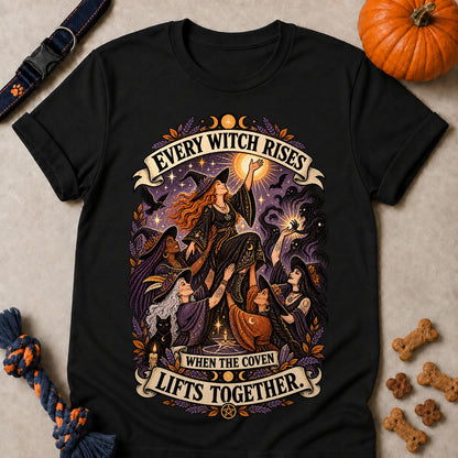 Every Witch Rises When The Coven Lifts Together Colored Print T-Shirt - Black - Brooke & Belle