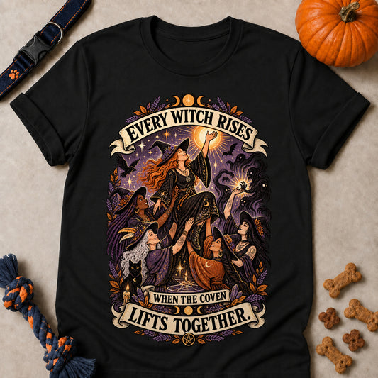 Every Witch Rises When The Coven Lifts Together Colored Print T-Shirt - Black - Brooke & Belle