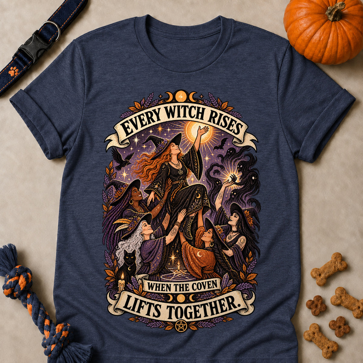 Every Witch Rises When The Coven Lifts Together Colored Print T-Shirt - Heather Navy - Brooke & Belle