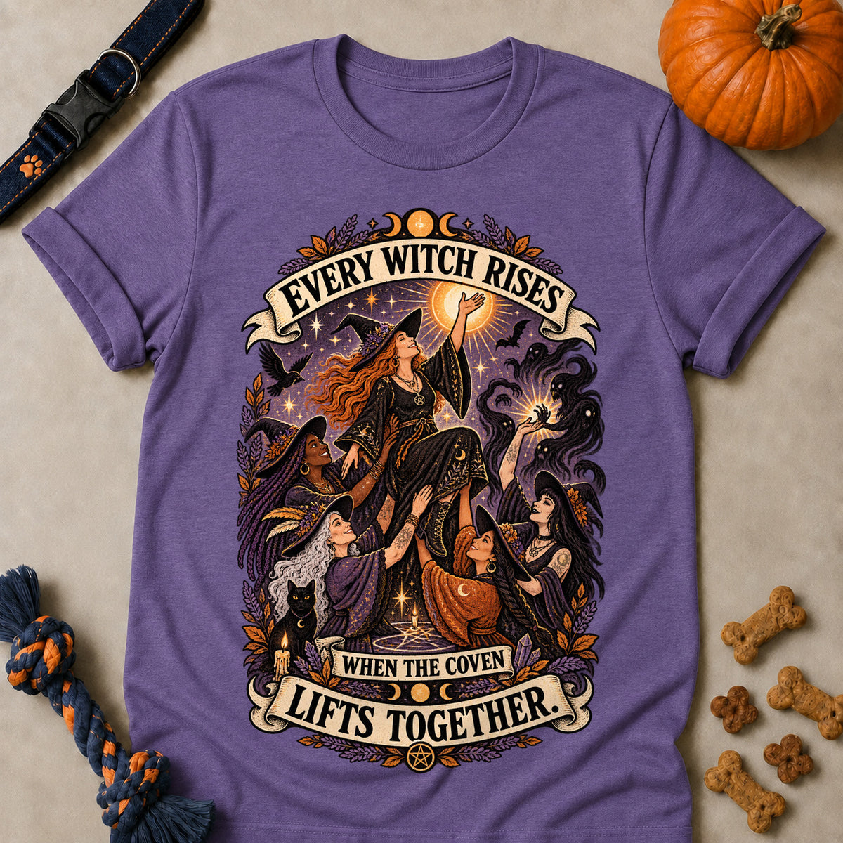 Every Witch Rises When The Coven Lifts Together Colored Print T-Shirt - Heather Purple - Brooke & Belle