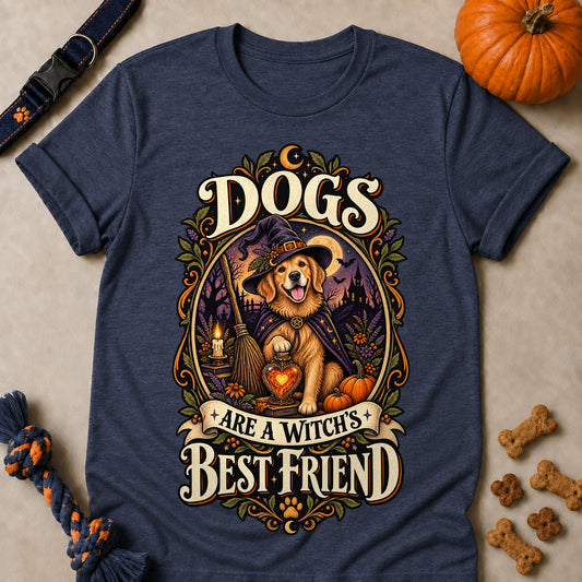 Dogs Are A Witch's Best Friend Colored Print T-Shirt - Heather Navy - Brooke & Belle