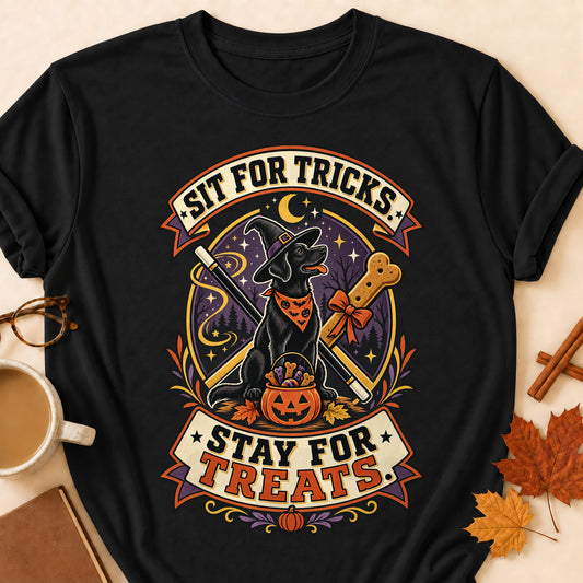 Sit For Tricks. Stay For Treats Colored Print T-Shirt - Black - Brooke & Belle
