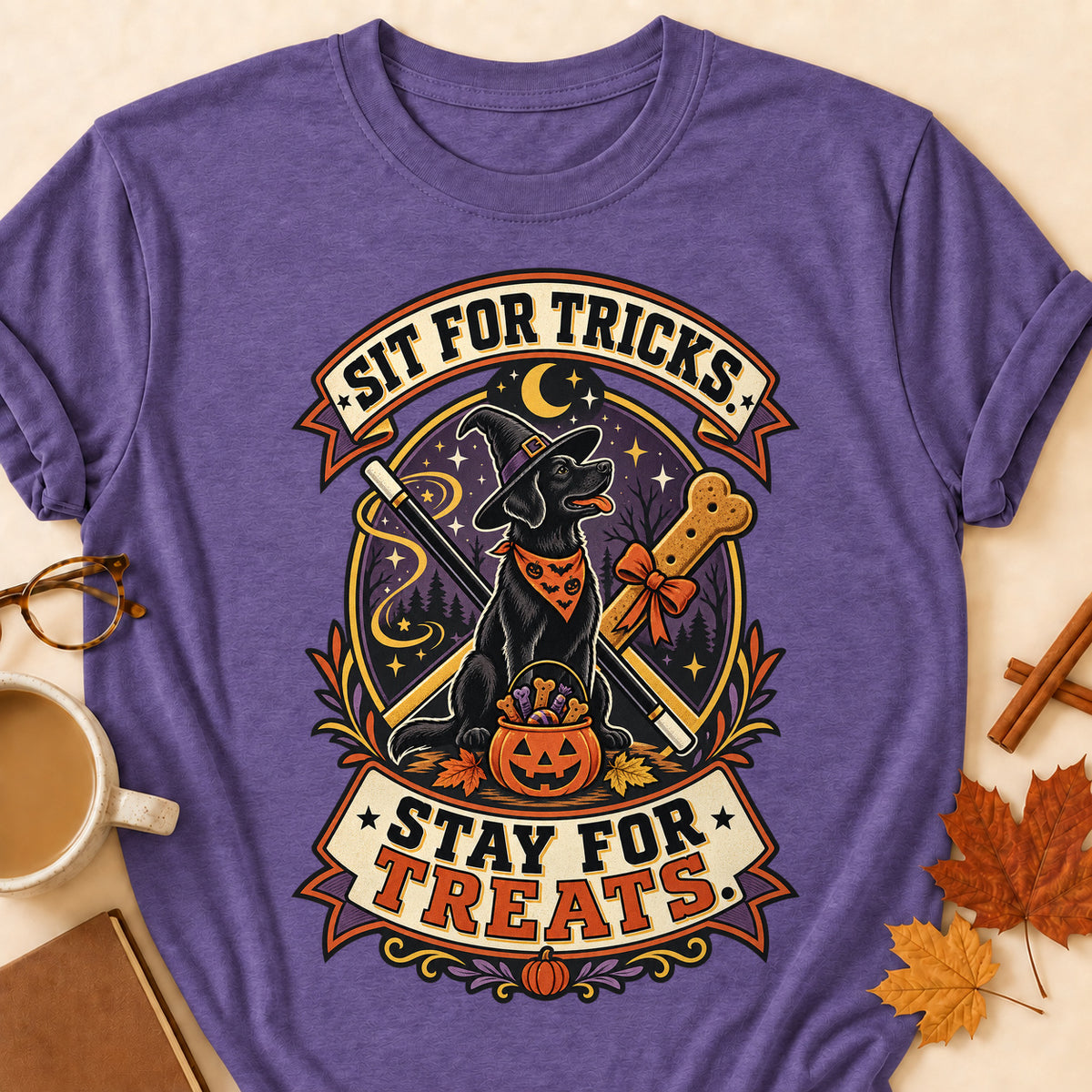 Sit For Tricks. Stay For Treats Colored Print T-Shirt - Heather Purple - Brooke & Belle