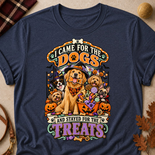 I Came For The Dogs And Stayed For The Treats Colored Print T-Shirt - Heather Navy - Brooke & Belle