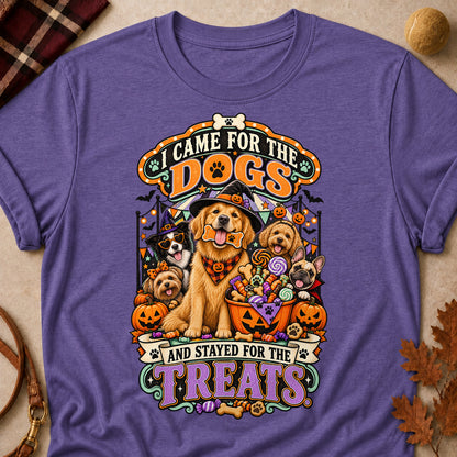 I Came For The Dogs And Stayed For The Treats Colored Print T-Shirt - Heather Purple - Brooke & Belle