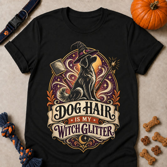 Dog Hair Is My Witch Glitter Colored Print T-Shirt - Black - Brooke & Belle